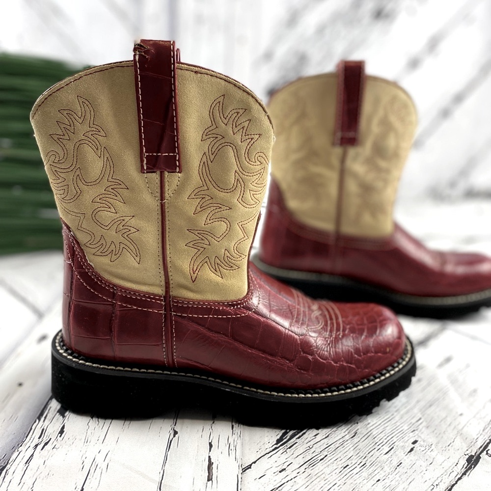 Ariat Red and Tan Western Ankle Boots